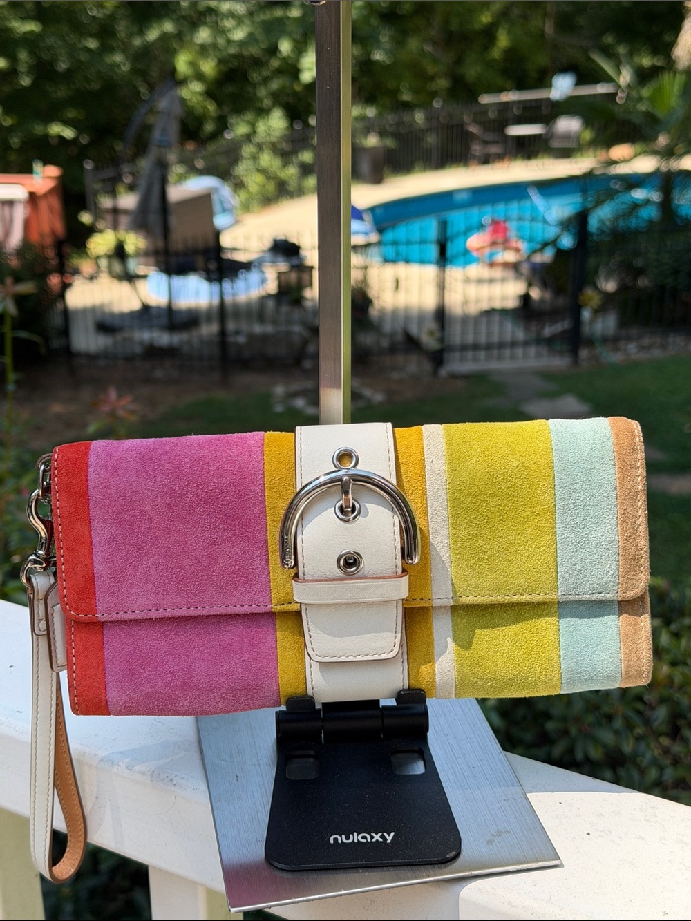 Coach Soho Wristlet/Clutch Multicolor Suede Striped, Leather Trim *VINTAGE* 2003 - Picture 3 of 17